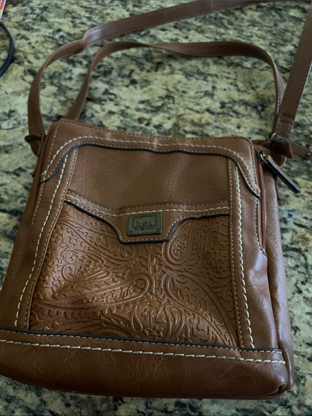 b.o.c. Tan Embossed Leather Crossbody Bag